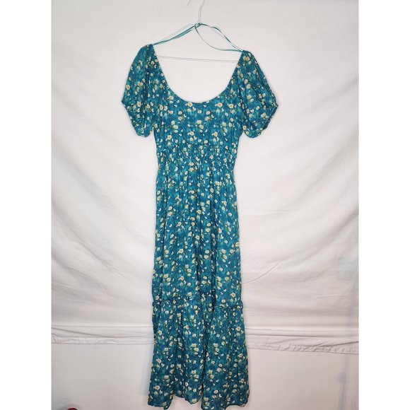 Davi & Dani Teal Maxi Dress with‎ White flowers Size S - Picture 2 of 7